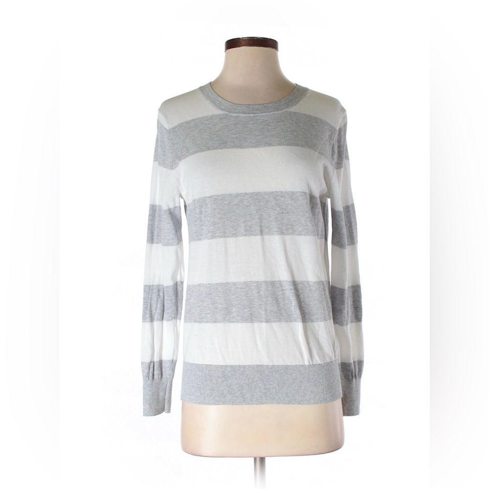 J.Crew Women’s Lightweight Striped Crewneck Sweater - Gray & White
